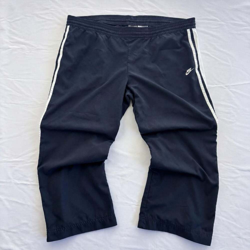 Nike Vintage Y2K Track Capri Pants Size L Navy Blue White Stripe